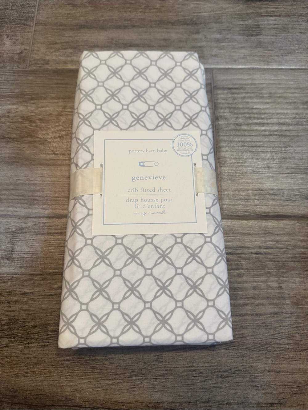 Pottery Barn Kids Genevieve Crib Fitted Sheet - White & Gray Trellis